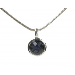 Cavendish French Silver Blue Sandstone Silver Surround Round Pendant and Chain 1957