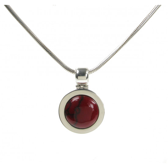 Cavendish French Silver and Formed Red Jasper Bowler Hat Pendant and Chain 1961