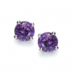 Cavendish French Sterling Silver Simple Amethyst Cubic Zirconia Solitaire Stud Earrings 4863A-5