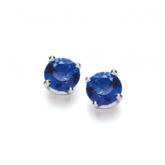 Cavendish French Sterling Silver Simple Sapphire Cubic Zirconia Solitaire Stud Earrings 4836B-5