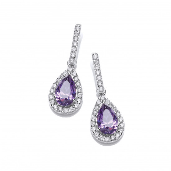 Cavendish French Ornate Silver and Amethyst CZ Teardrop Earrings 5059A