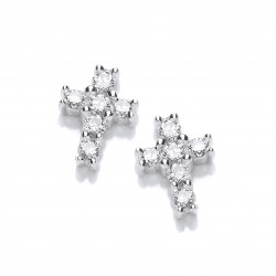 Cavendish French Silver and Cubic Zirconia Mini Cross Earrings 5460