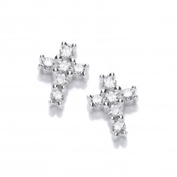 Cavendish French Silver and Cubic Zirconia Mini Cross Earrings 5460