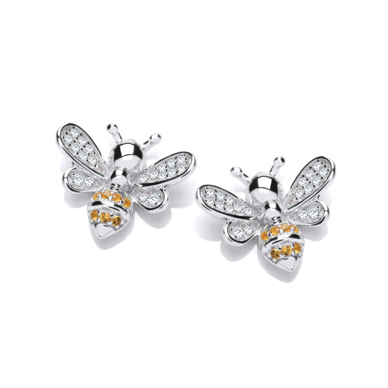 Cavendish French Yellow Honey Bee Silver and Cubic Zirconia Earrings 5665