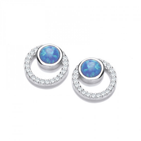 Cavendish French Silver CZ and Blue Opalique Circles Earrings 5682