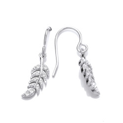 Cavendish French Silver and Cubic Zirconia Feather Drop Earrings 5723