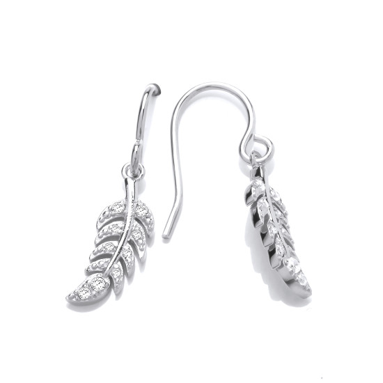 Cavendish French Silver and Cubic Zirconia Feather Drop Earrings 5723