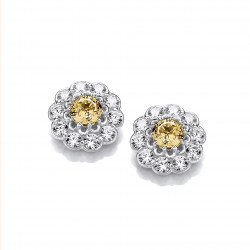 Cavendish French Silver and Citrine CZ Flower Earrings 5832