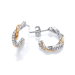 Cavendish French Silver Gold and Cubic Zirconia Twist Hoop Earrings CF372