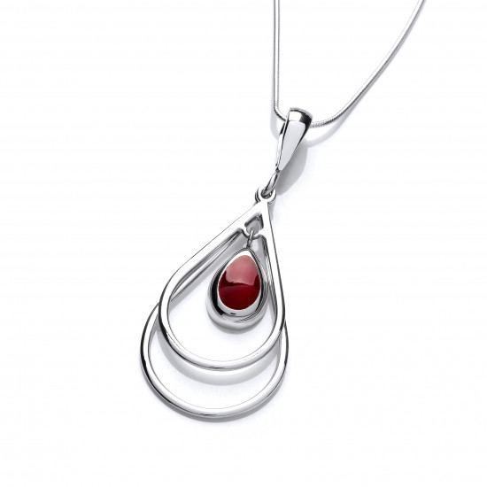 Cavendish French Silver and Red Jasper Double Drop Pendant and Chain 6449