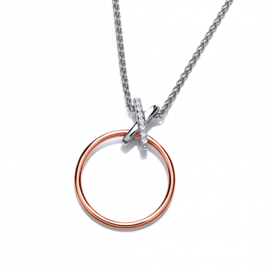 Cavendish French Silver and Rose Gold Dainty Kiss Pendant and Chain 6461