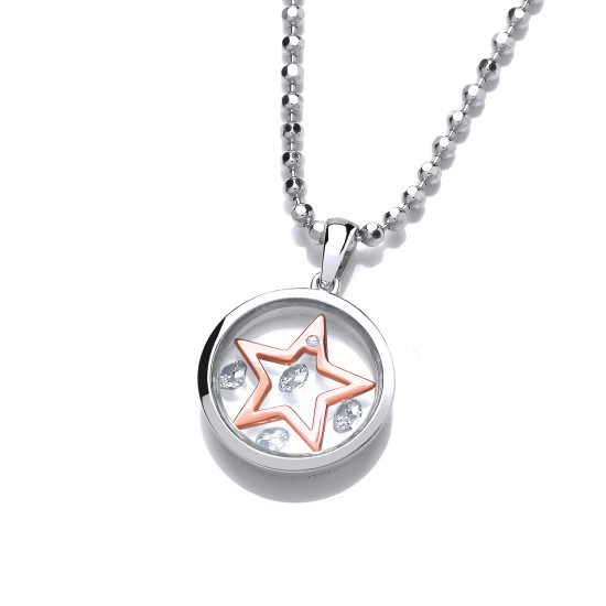 Cavendish French Celestial Silver and Rose Gold Mini Shooting Star Pendant and Chain 6491