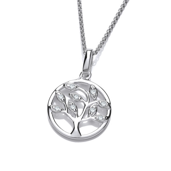 Cavendish French Celestial Silver and Cubic Zirconia Mini Tree of Life Design Pendant with 16-18" Silver Chain 6556