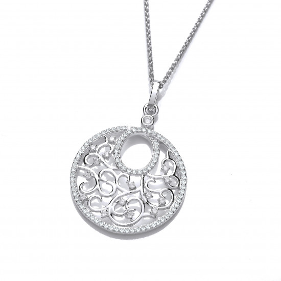 Cavendish French Ornate Silver and CZ Circular Pendant and Chain 6571