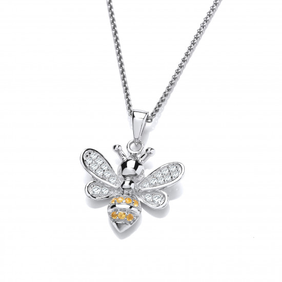 Cavendish French Silver and CZ Yellow Honey Bee Pendant and Chain 6666