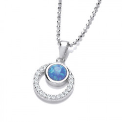 Cavendish French Silver CZ and Blue Opalique Circles Pendant and Chain 6680