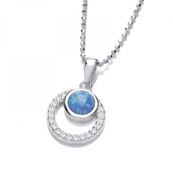 Cavendish French Silver CZ and Blue Opalique Circles Pendant and Chain 6680