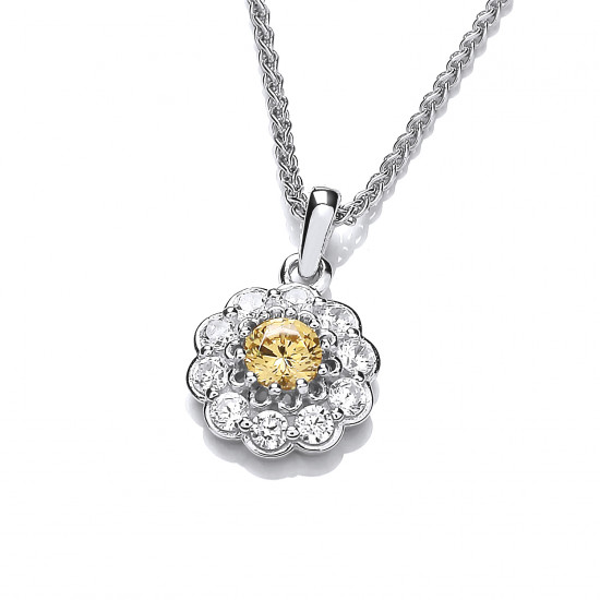 Cavendish French Silver and Citrine Cubic Zirconia Flower Necklace 6824