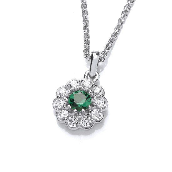 Cavendish French Silver & Emerald Cubic Zirconia Flower Necklace 6824E