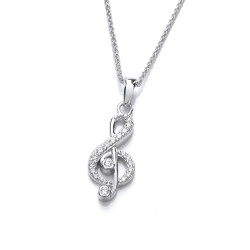 Cavendish French Silver and Cubic Zirconia Treble Clef Pendant with 16-18 Silver Chain 6876