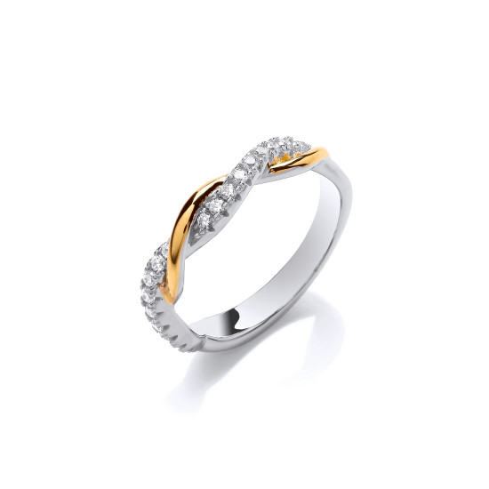 Cavendish French Silver Gold and Cubic Zirconia Slim Twist Ring CF373