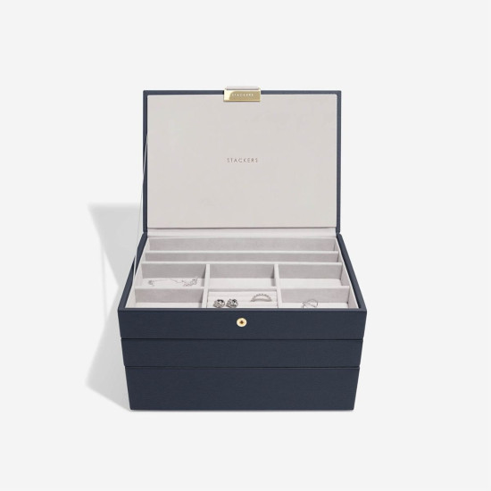 Stackers Navy Pebble Classic Jewellery Box Set of 3 75997