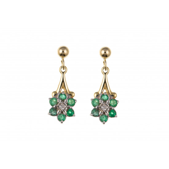 9ct Emerald and Diamond Drop Earrings AP1050