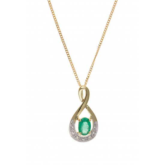 9ct Gold Diamond and Emerald Pendant AT0112