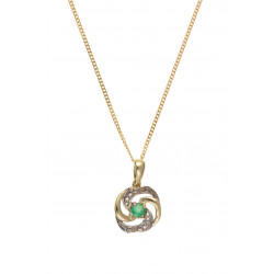 9ct Gold Diamond and Emerald Pendant and Chain AT3984