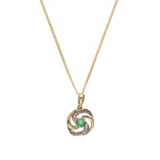 9ct Gold Diamond and Emerald Pendant and Chain AT3984