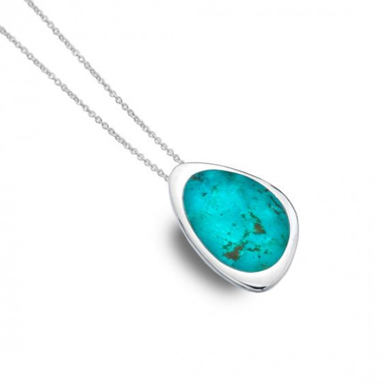 Sea Gems Silver Turquoise Pendant and Chain P1197