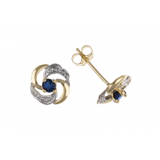 9ct Gold Sapphire and Diamond Stud Earrings AP1195