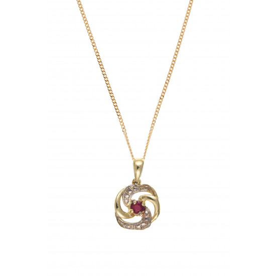 9ct Ruby and Diamond Pendant and Chain AT3983