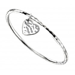 Silver Hammered bangle with heart tag B5065