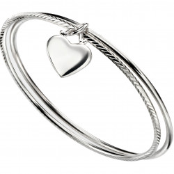 Silver Double diamond cut bangle with heart B5066