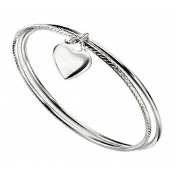 Silver Double diamond cut bangle with heart B5066