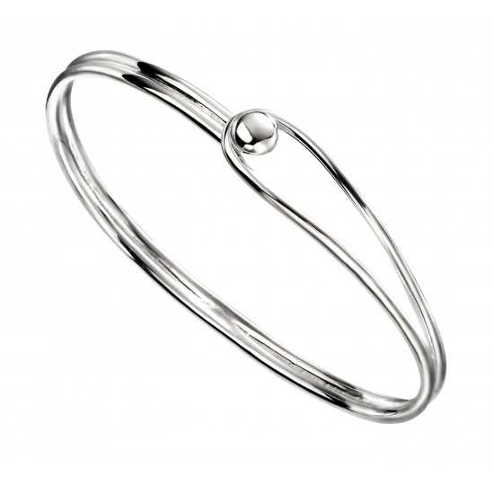 Silver Oval bangle with feature ball clasp B5079