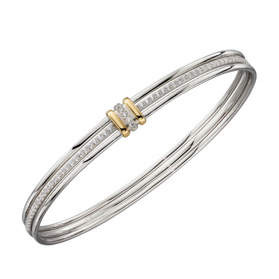 Fiorelli Silver Linked Bangle with Yellow Gold Plating and CZ Bangle B5296C