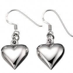 Silver Small Puffed Heart Drop Earrings E2873