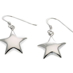 Silver Small Puffed Star Drop Earrings E3192