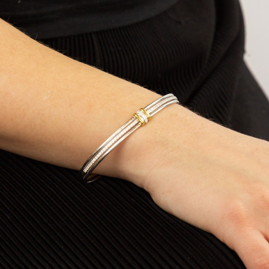 Fiorelli Silver Linked Bangle with Yellow Gold Plating and CZ Bangle B5296C