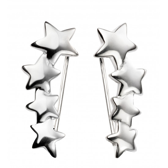 Silver Graduated Star Crawler Stud Earrings E5420