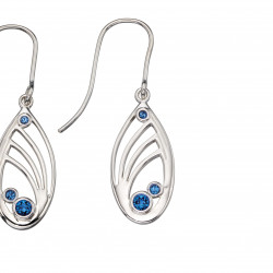 Silver Cutout Teardrop Earrings With Blue Crystals E5517L