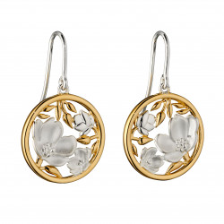 SIlver Cherry Blossom Earrings With Yellow Gold Plating E5842