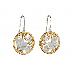 SIlver Cherry Blossom Earrings With Yellow Gold Plating E5842