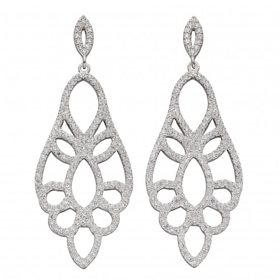 Silver Lace Effect CZ Statement Earrings E5913C