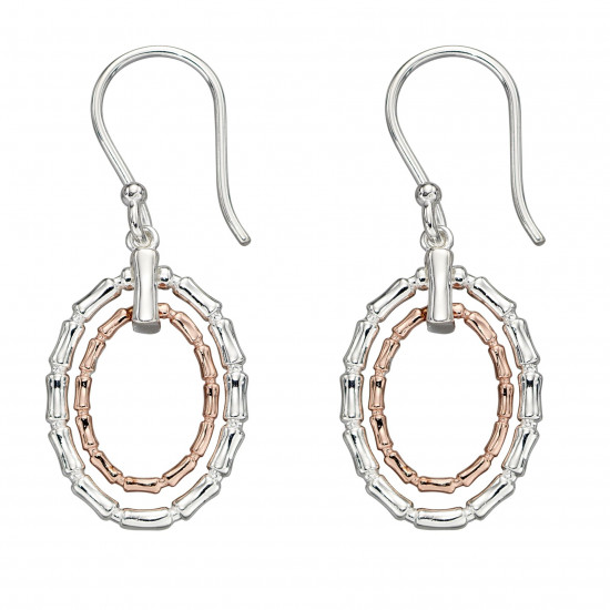 Silver Bamboo Earrings In Silver And Rose Gold Plating E5930