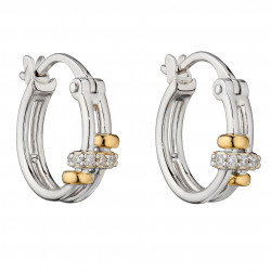 Fiorelli Silver Connected Rings Hoop Earrings with Yellow Gold Plating and CZ E5957C