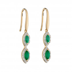 9ct Marquise Drop Emerald and Diamond Earrings in Yellow Gold GE2343G