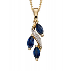 9ct Yellow Gold Sapphire And Diamond Marquise Drop Pendant GP2091L